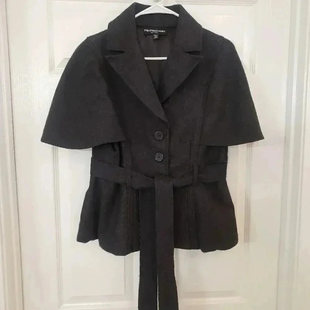 Mix Nouveau Gray Wool Cape Short Sleeve Coat